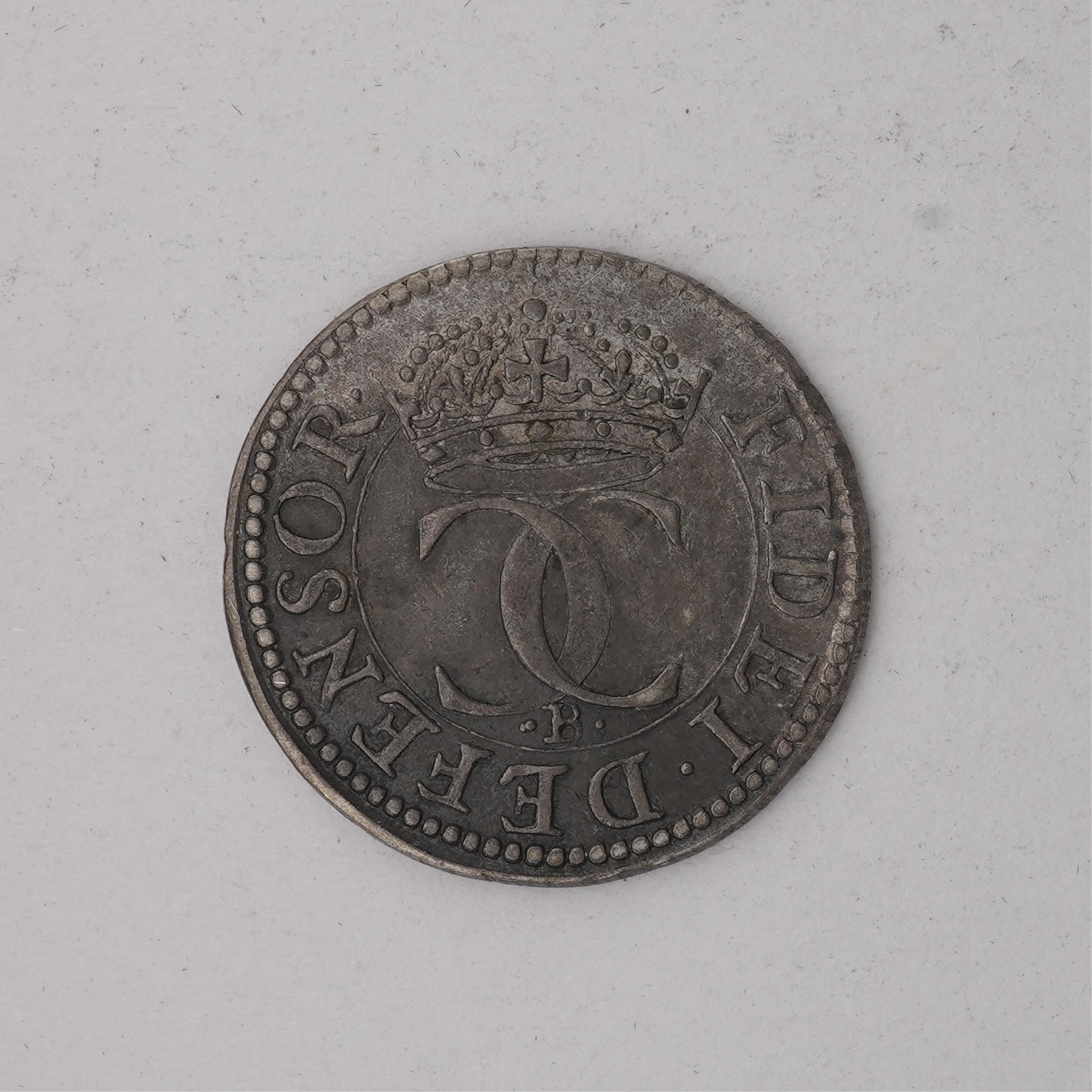 British hammered coins, Charles I (1625-1649), silver pattern halfgroat, by N. Briot, car d g mag brit fran et hi r, bare-headed bust right with large ruff, rev. fidei defensor, crowned interlinked Cs, signed b below, S.